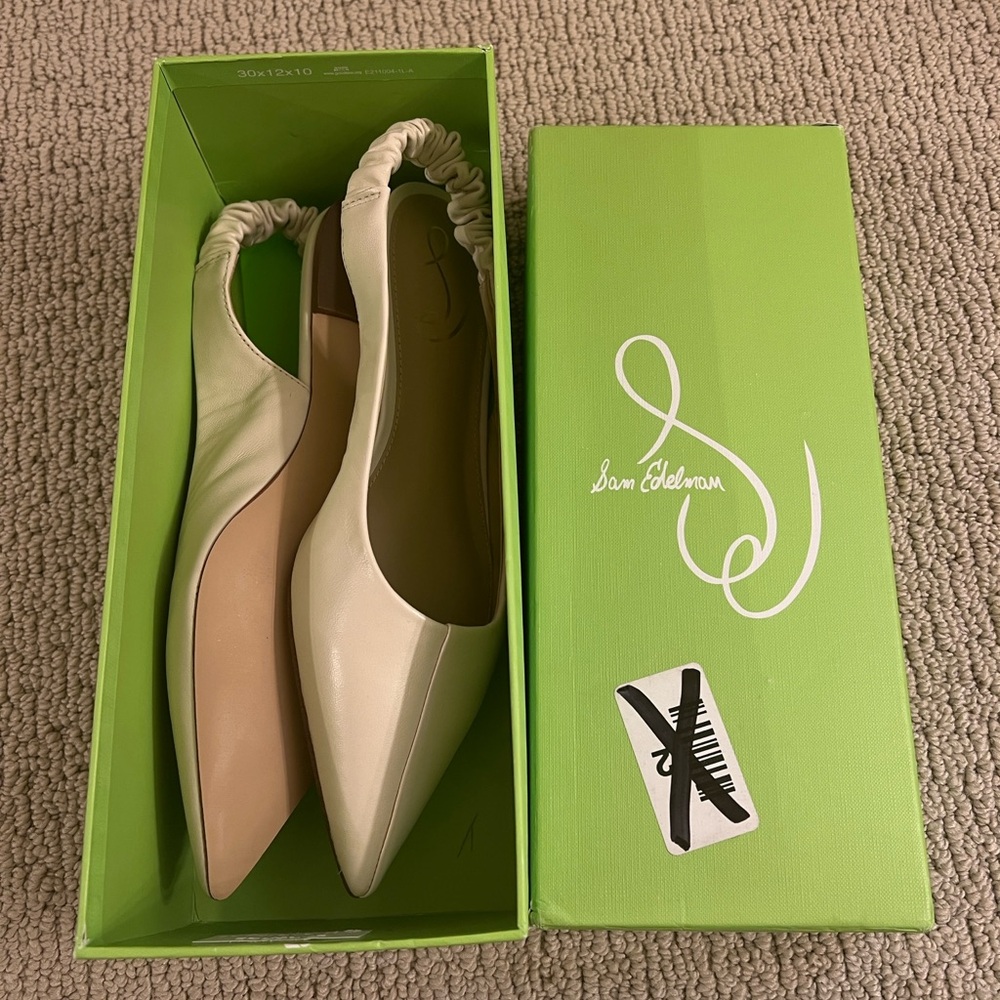 Brand New With Box Sam Edelman Whitney Ivory Leather Slingback Flats size 9 M
